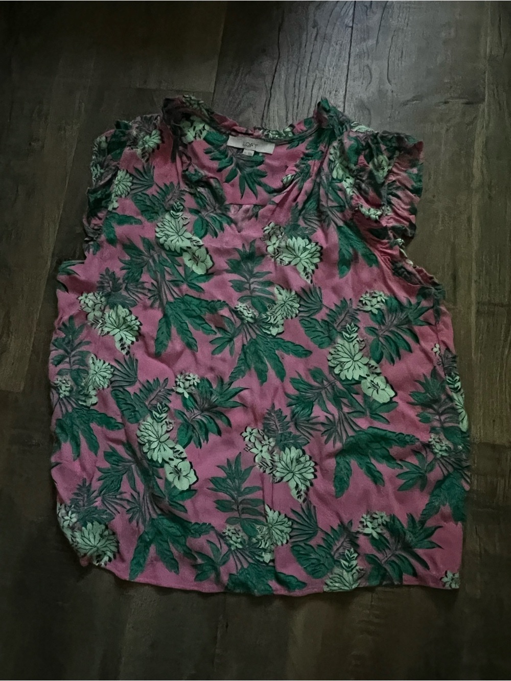 Loft Ruffle Sleeve Women's Top in Pink and Green